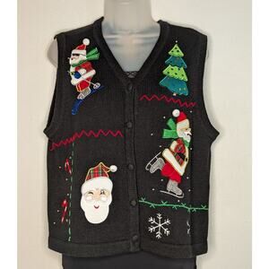 Bechamel Petites Vintage Christmas Holiday Black Sweater Vest Women Size PM